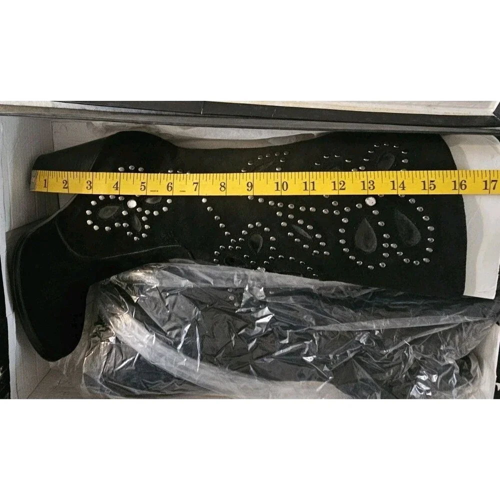 Colin Stuart Studded Black Suede Knee High Boots, women's size 8M